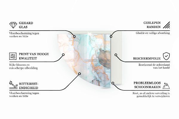 Četrtina kroga kaljeno steklo za pod kamin Vzorec naravnega kamna