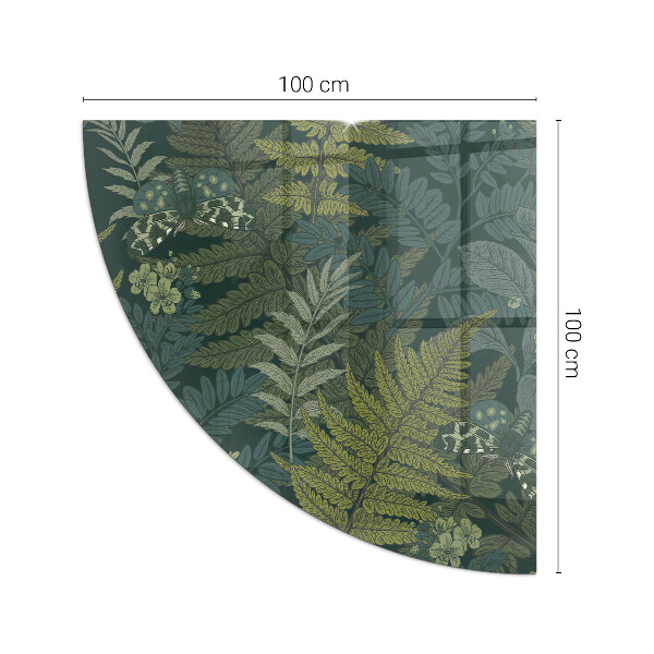 Četrtina kroga kaljeno steklo za pod kamin Rastlinski motivi z metulji