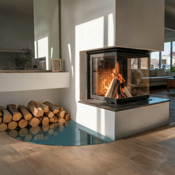 Četrtina kroga kaljeno steklo za pod kamin Barva morja