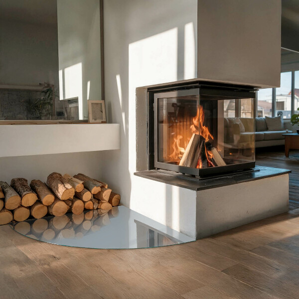 Četrtina kroga kaljeno steklo za pod kamin Barva siva