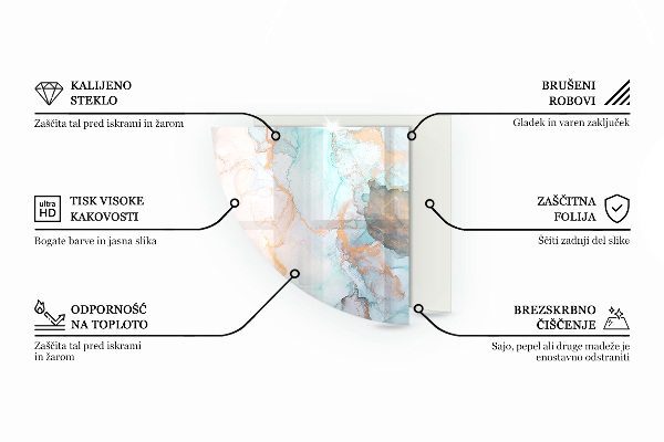 Četrtina kroga kaljeno steklo za pod kamin Barva rjava