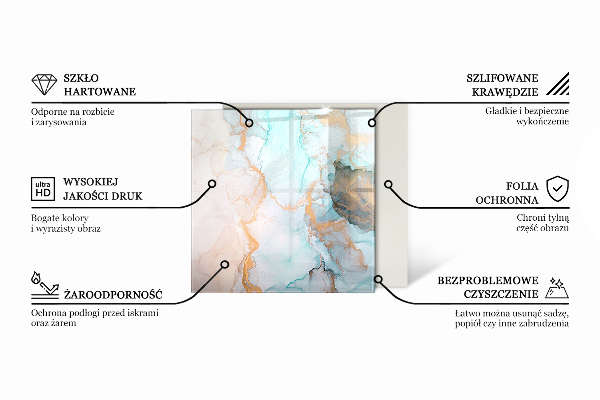 Kvadratna kaljeno steklo za kamin Eleganten marmor z žilami