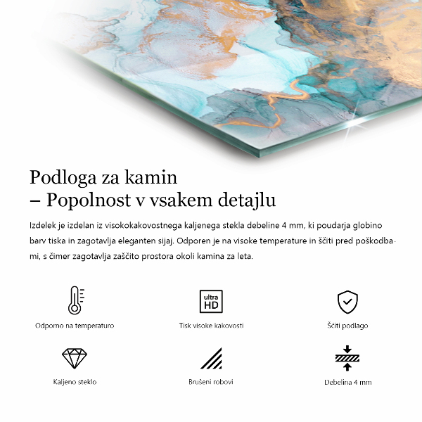 Kvadratna podložna plošča za kamin Barva morja