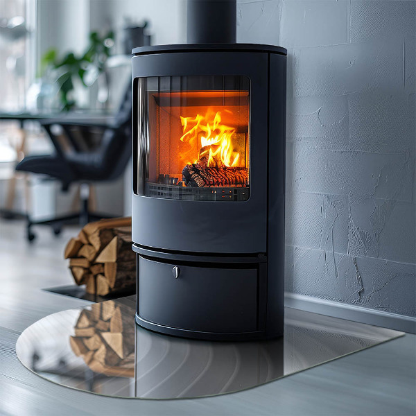 Polovalna kaljeno steklo za pod kamin Valovi nežnih linij