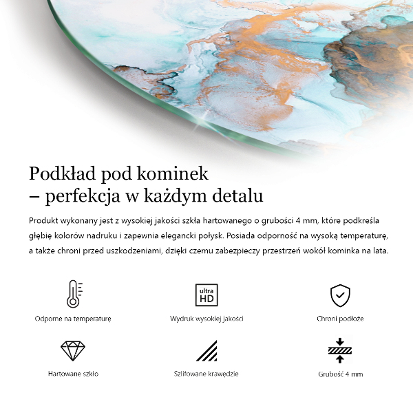 Polovalna kaljeno steklo za pod kamin Naravni lesni vzorec