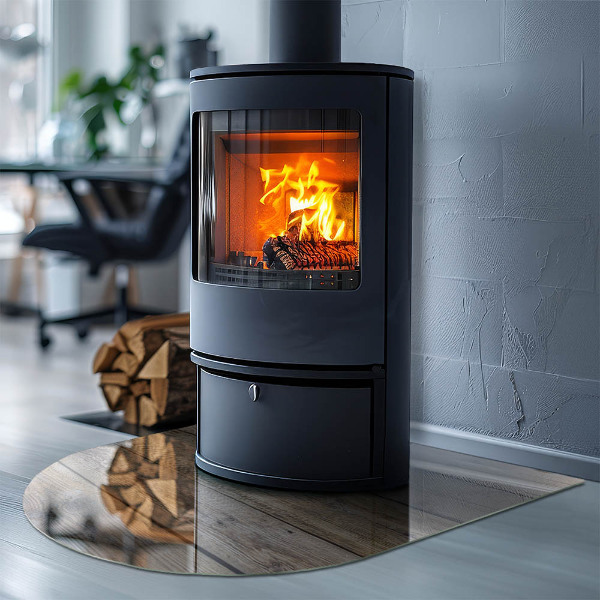 Polovalna ognjevarno steklo za kamin Lesena deska v postavitvi