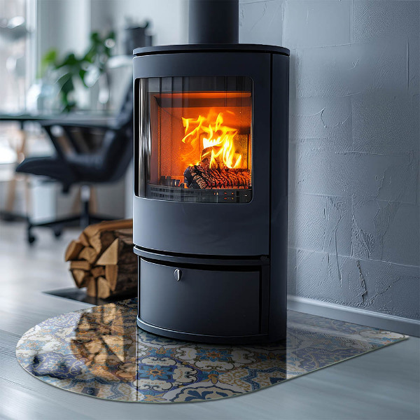 Polovalna ognjevarno steklo za kamin Mozaični vzorec s cvetjem