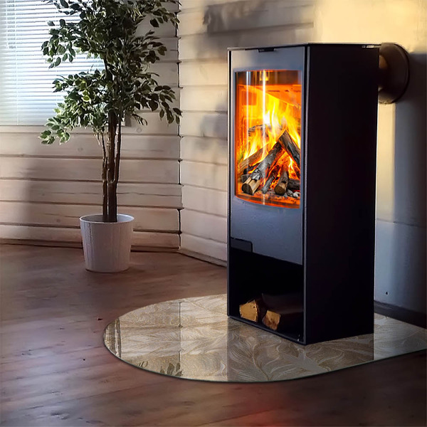 Polovalna ognjevarno steklo za kamin Listi v subtilnih vzorcih