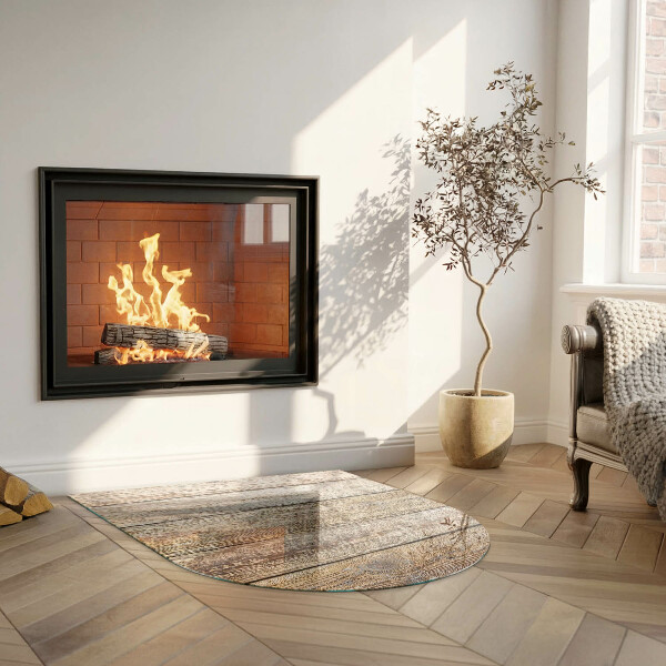 Polovalna kaljeno steklo za pod kamin Naravne lesene plošče