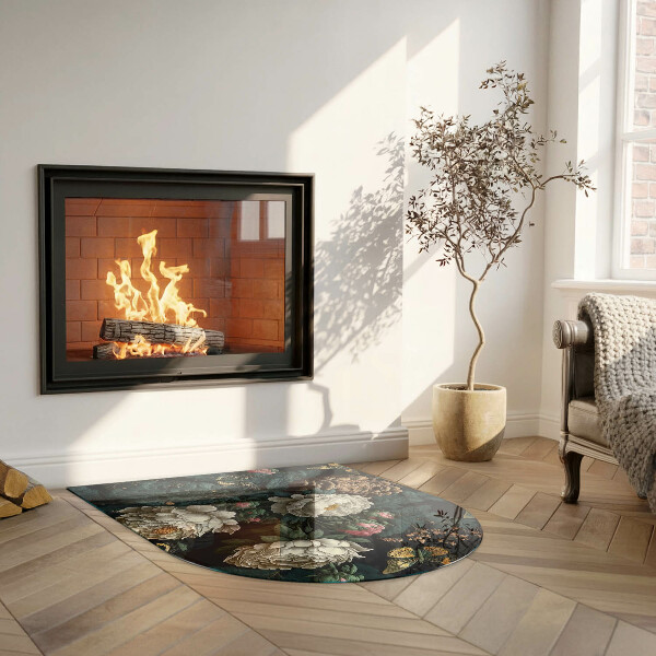 Polovalna ognjevarno steklo za kamin Cvetlični vzorec z metulji