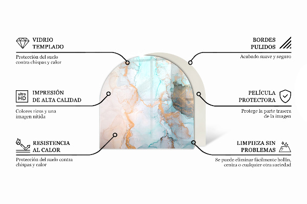 Polovalna kaljeno steklo za pod kamin Vzorec marmornih žil