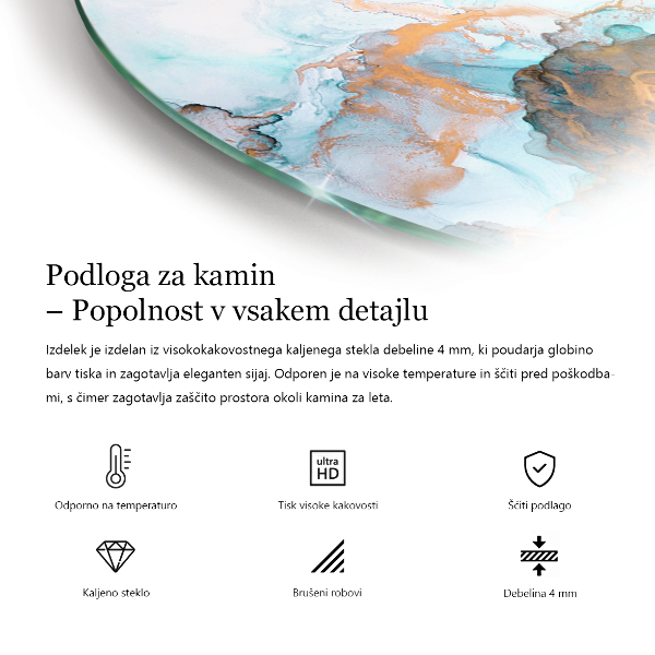 Polovalna steklo za pod kamin Nežen marmorni vzorec