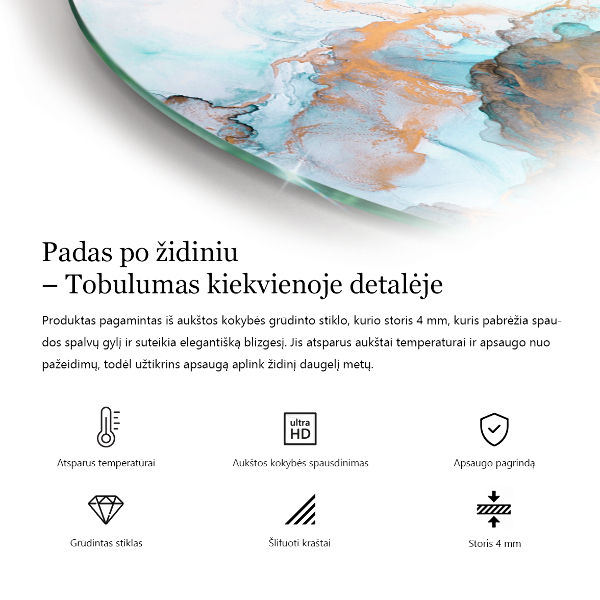 Polovalna kaljeno steklo za pod kamin Barva morja