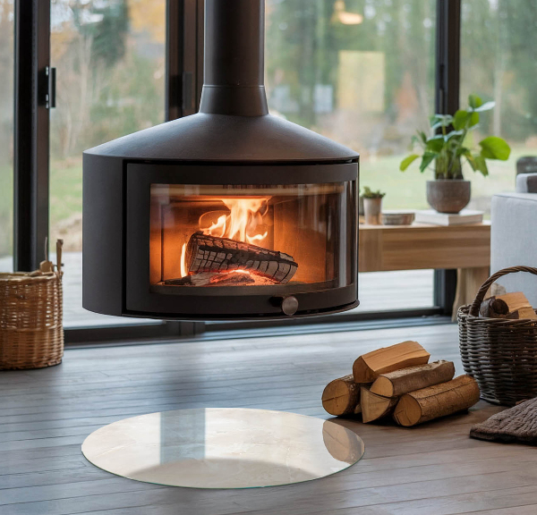 Okrogla steklo za pod kamin Naravni marmorni vzorec