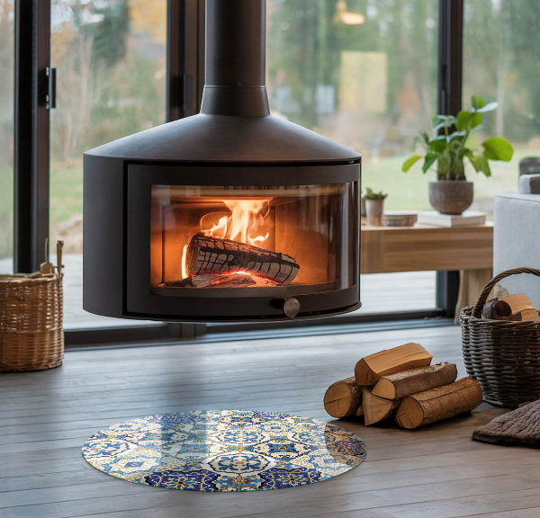 Okrogla steklo za pod kamin Mozaični vzorec s cvetjem