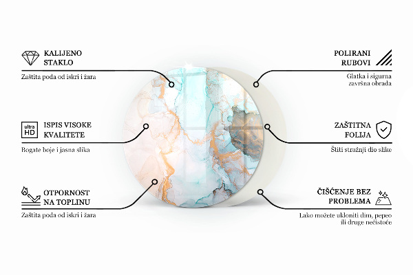 Okrogla podložno steklo za kamin Tekstura surovega betona
