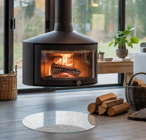 Okrogla steklo za pod kamin Eleganten rastlinski vzorec