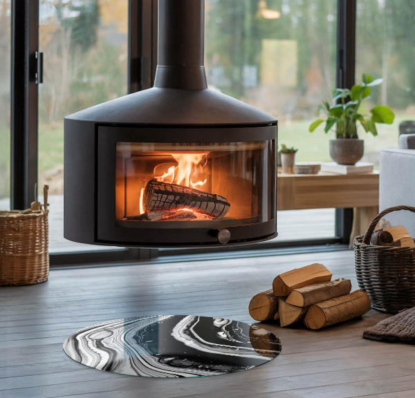 Okrogla podložno steklo za kamin Abstraktni valovi in ​​črte