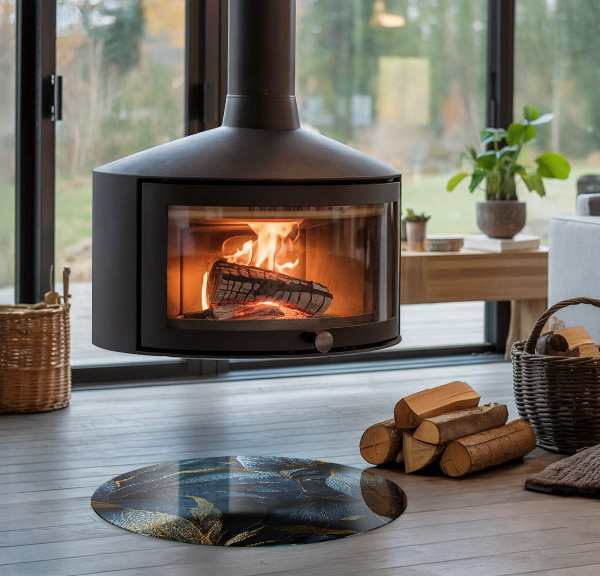 Okrogla steklo za pod kamin Elegantna tekstura listov