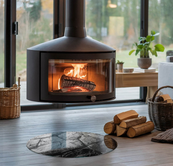 Okrogla steklo za pod kamin Vzorec naravnega kamna