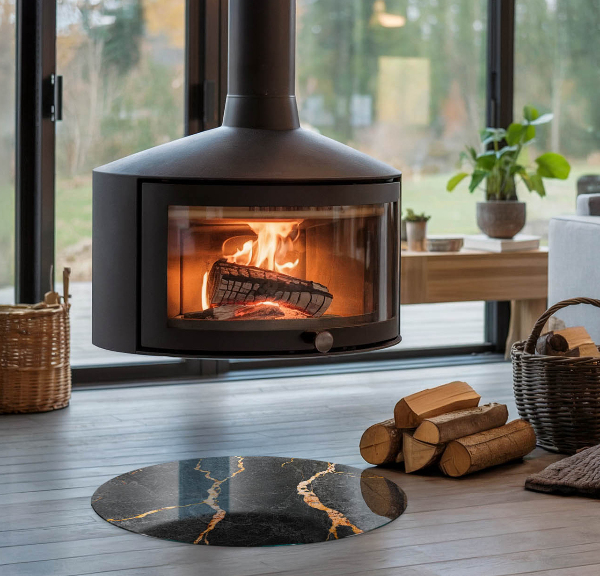 Okrogla podložno steklo za kamin Eleganten marmor z žilami