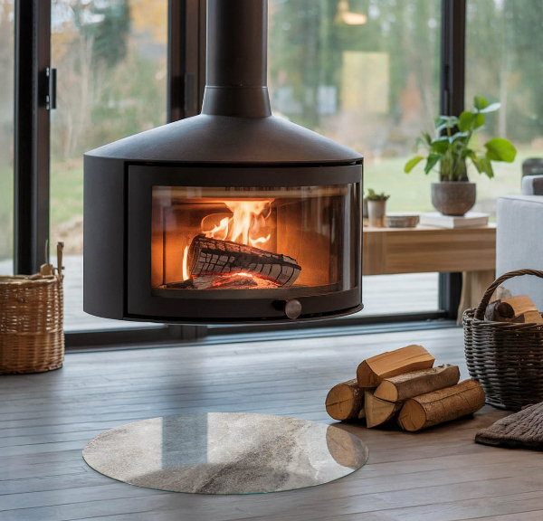 Okrogla podložno steklo za kamin Vzorec naravnega kamna