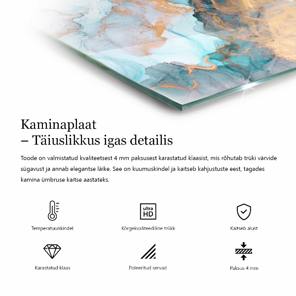 Pravokotna kaljeno steklo za kamin Abstraktni organski vzorec