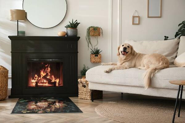 Pravokotna steklo za kamin Cvetlični vzorec z metulji