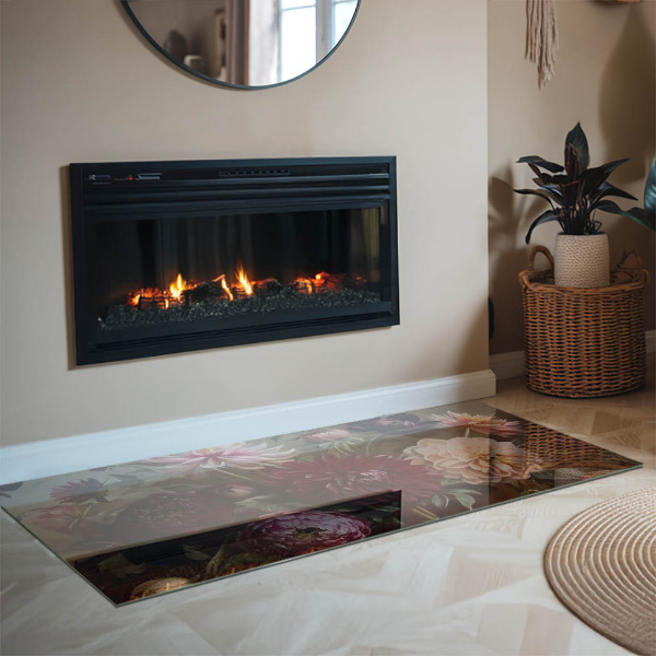 Pravokotna kaljeno steklo za kamin Cvetlični šopek v podrobnostih