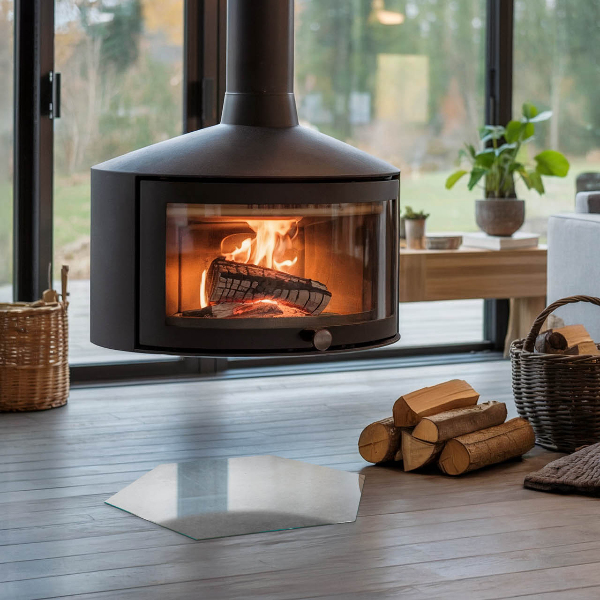 Šesterokotna steklo za pod kamin Tekstura betona z učinkom