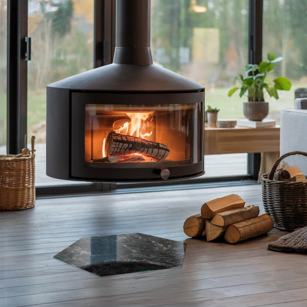 Šesterokotna podložno steklo za kamin Eleganten marmorni vzorec