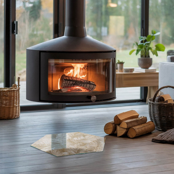 Šesterokotna steklo za pod kamin Listi v subtilnih vzorcih