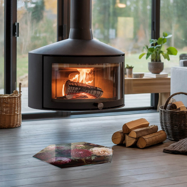 Šesterokotna podložno steklo za kamin Cvetlični šopek v podrobnostih