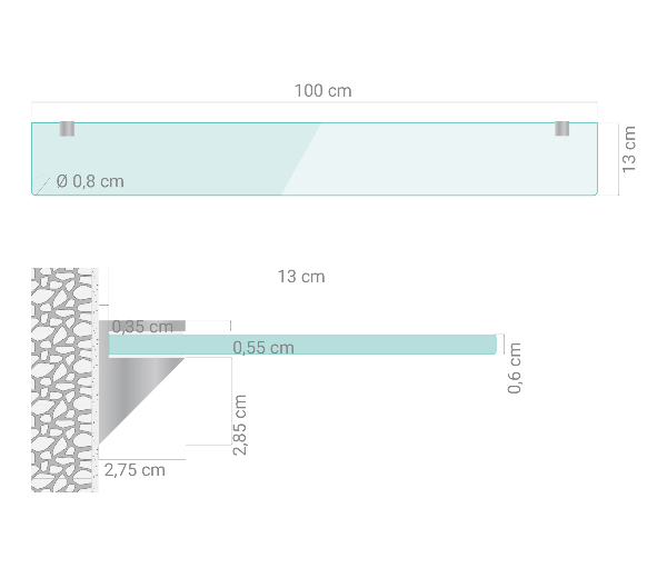 Stenska polica iz kaljenega stekla 100x13 cm