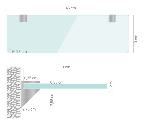 Stenska steklena polica 45x13 cm