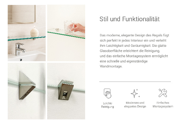 Steklena polica za pod ogledalo 60x13 cm