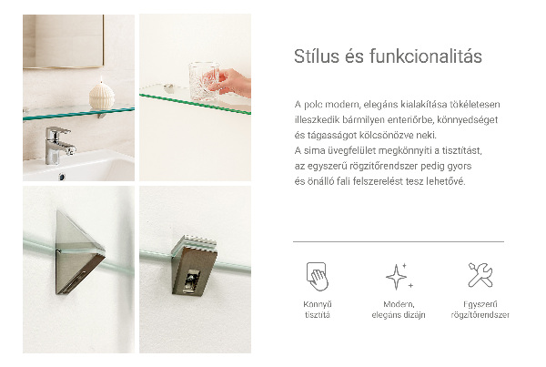 Steklena polica za pod ogledalo 60x13 cm