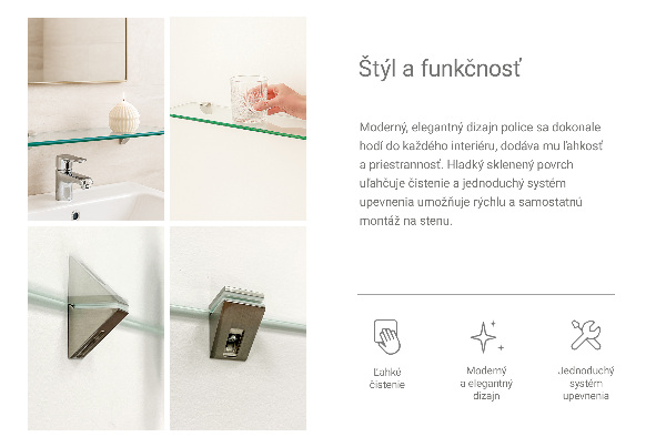 Steklena polica za pod ogledalo 60x13 cm