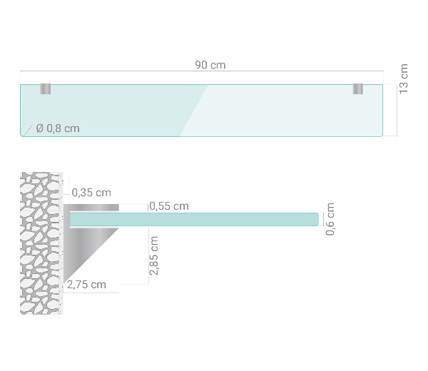 Kopalniška polica za ogledalo 90x13 cm
