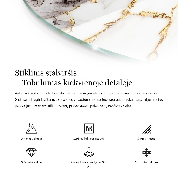 Steklena mizna plošča z natisom Gladka bela barva