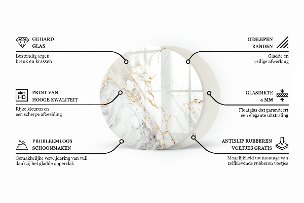 Okrogla steklena mizna plošča z natisom Gladka črna barva