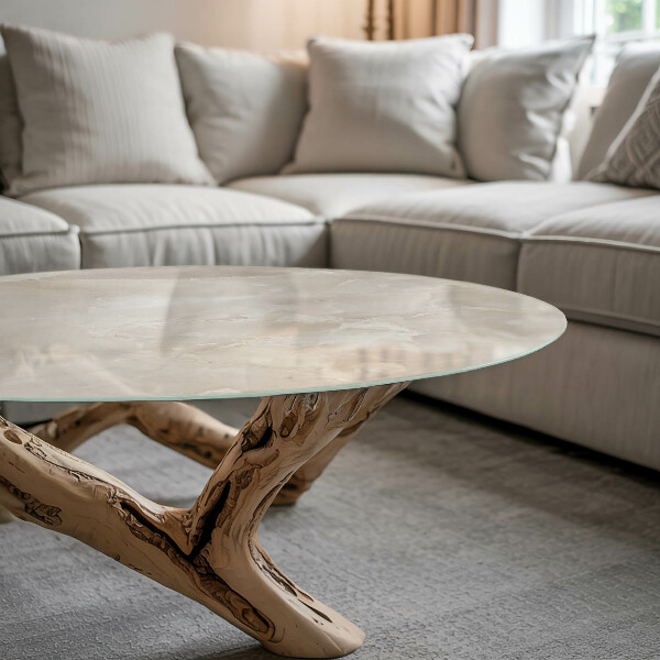 Okrogla steklena mizna plošča Marmorni vzorec