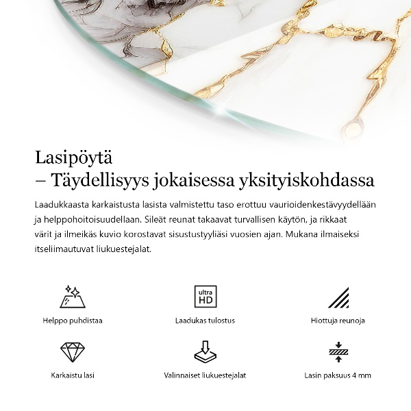 Okrogla steklena mizna plošča Marmorni vzorec