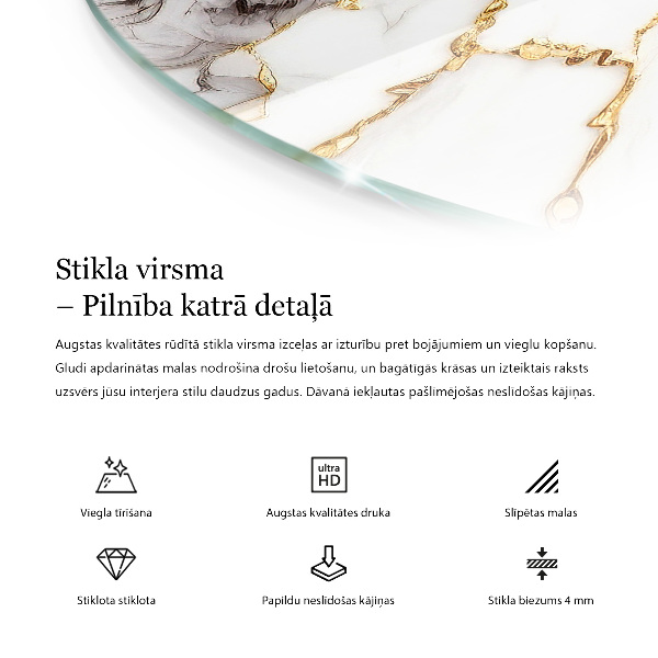 Okrogla steklena mizna plošča Marmorni vzorec