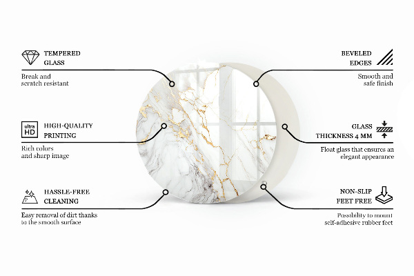 Okrogla steklena mizna plošča Marmorni vzorec