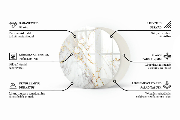Okrogla steklena mizna plošča z natisom Beton z razpokami