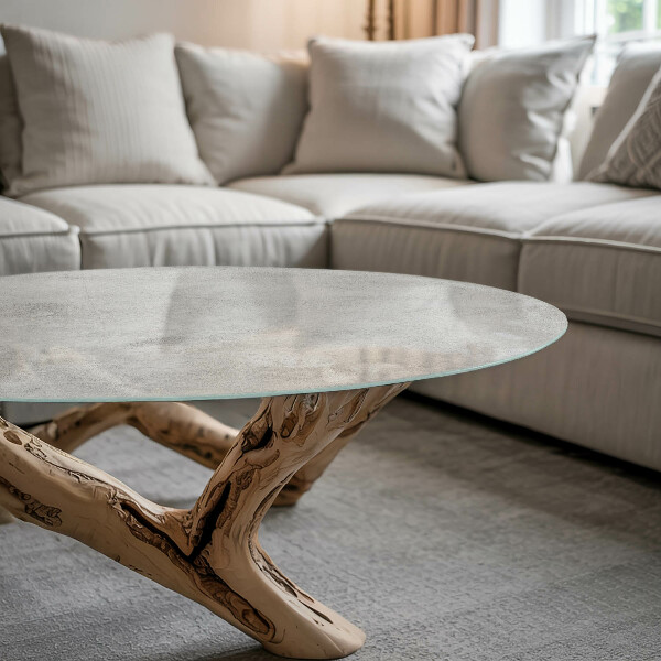 Okrogla steklena mizna plošča z natisom Beton z razpokami