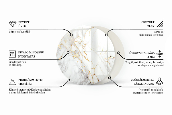 Okrogla steklena mizna plošča z natisom Beton z razpokami