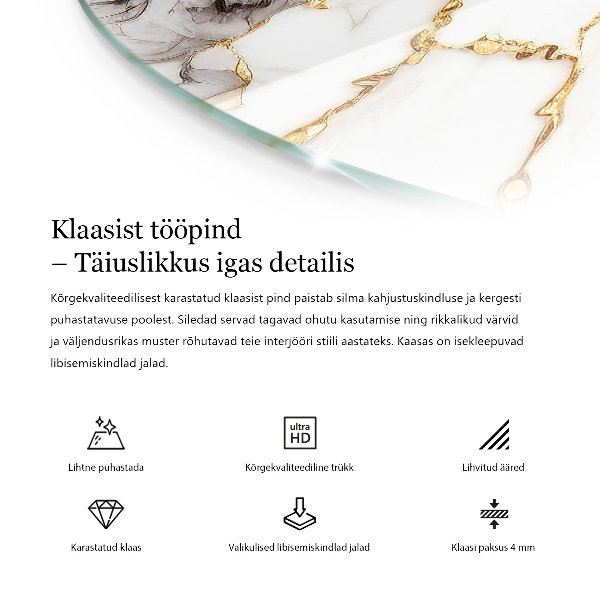 Okrogla steklena mizna plošča z natisom Eleganten marmorni vzorec