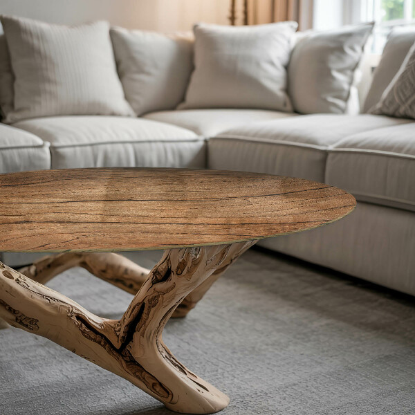 Okrogla steklena mizna plošča Naravna lesena tekstura